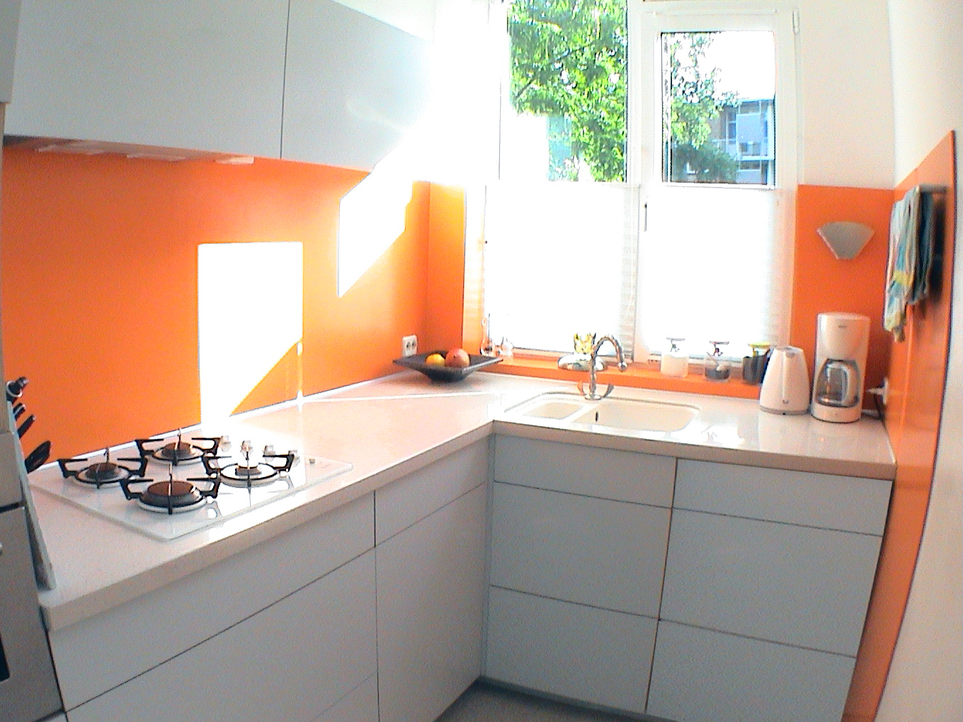 Kitchen with orange background